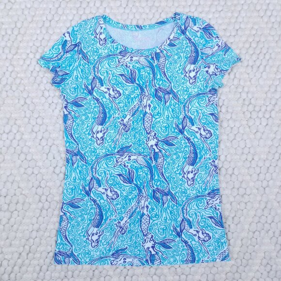 Lilly Pulitzer Short Sleeve Tee Nice Tail Mermaids Blue Sz Extra Small - Picture 5 of 9